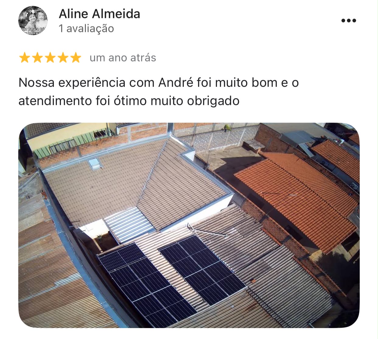 Avaliação 5 estrelas de Aline Almeida sobre o atendimento da Power Solutions